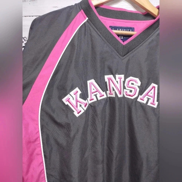 J America Kansas Windbreaker Jacket Gray Pink size Medium Collegiate Athletic - Picture 2 of 6